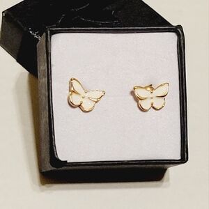 Elegant White And Gold Butterfly Earrings